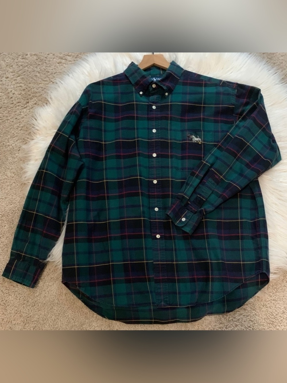 Ralph Lauren Vintage Plaid Blake Button Up Shirt Scottie Terrier Green Size XL
